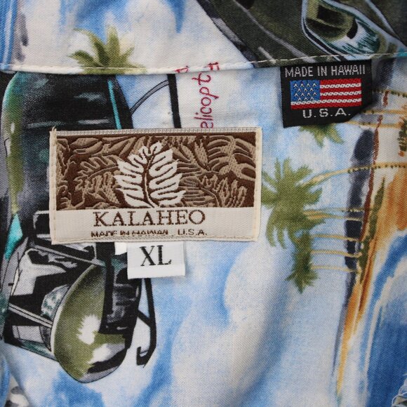 Kalaheo Hawaiian Shirt Mens XL Blue S/S WWII Bombers Fighters Planes Made in USA - Picture 10 of 14